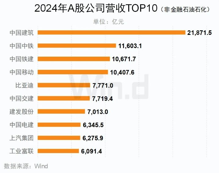 2024年A股營收TOP10（非金融石油石化）公司